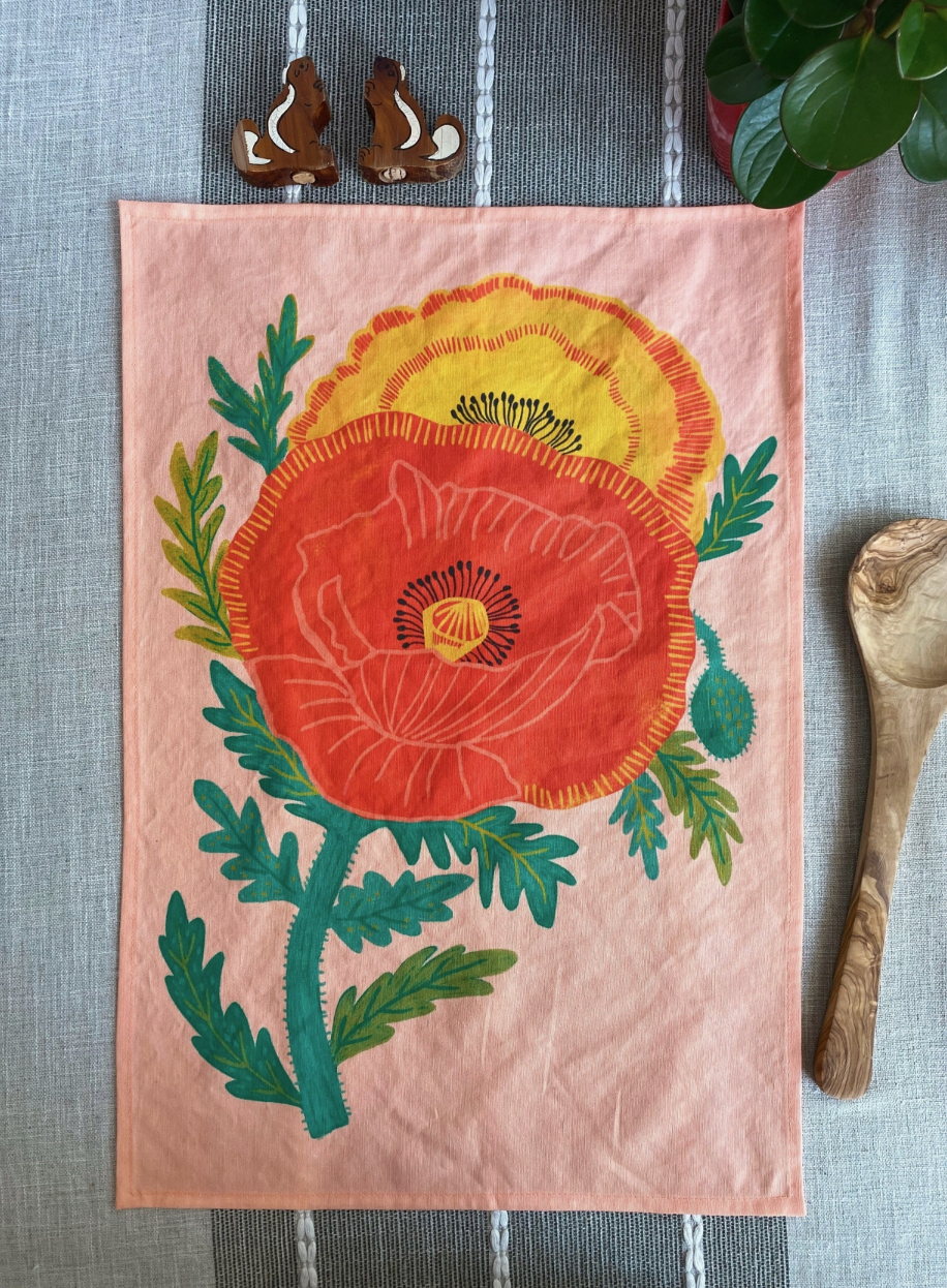 Pretty Poppies Tea Towel