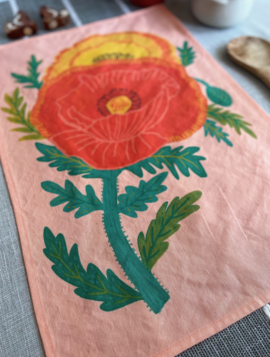 Pretty Poppies Tea Towel