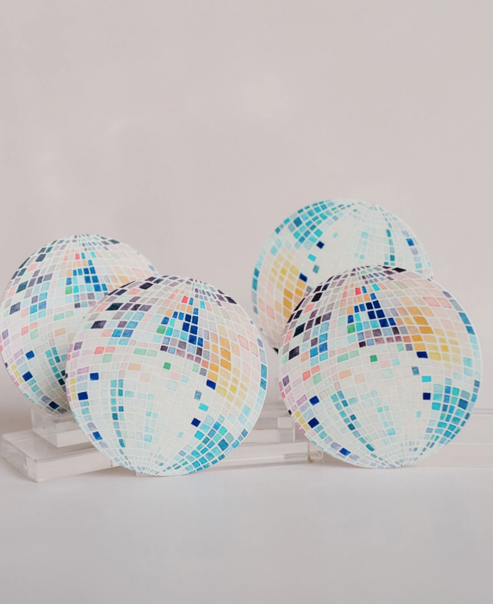 Rainbow Disco Ball Reusable Chipboard Coasters - Set of Four