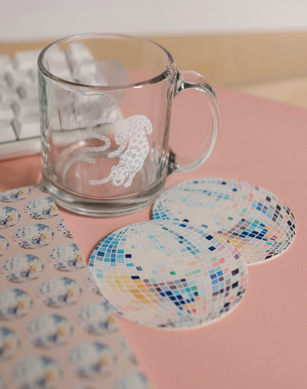 Rainbow Disco Ball Reusable Chipboard Coasters - Set of Four