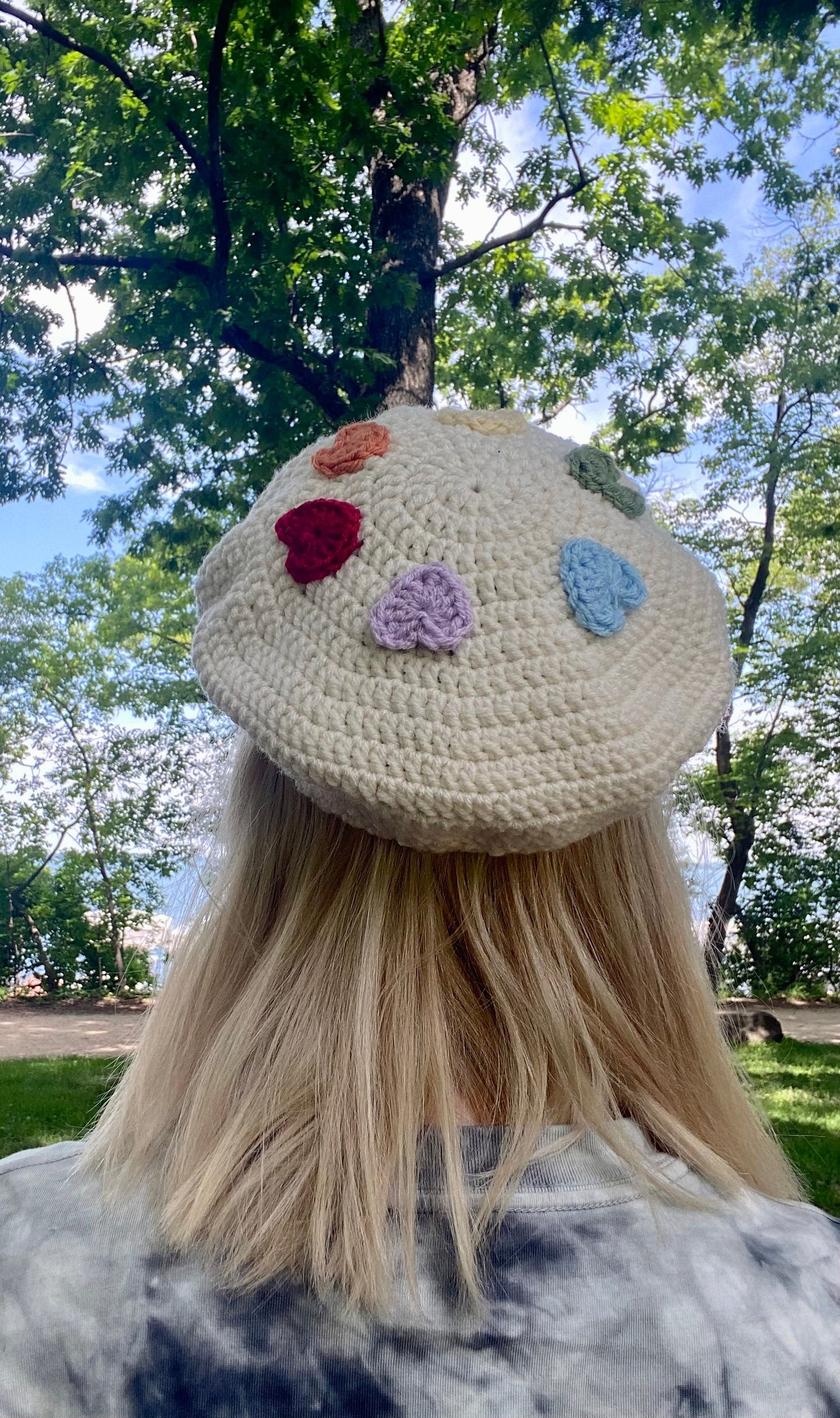 Rainbow Pride Heart Beret handmade homemade, gift for she/her he/him they/them ze/hir