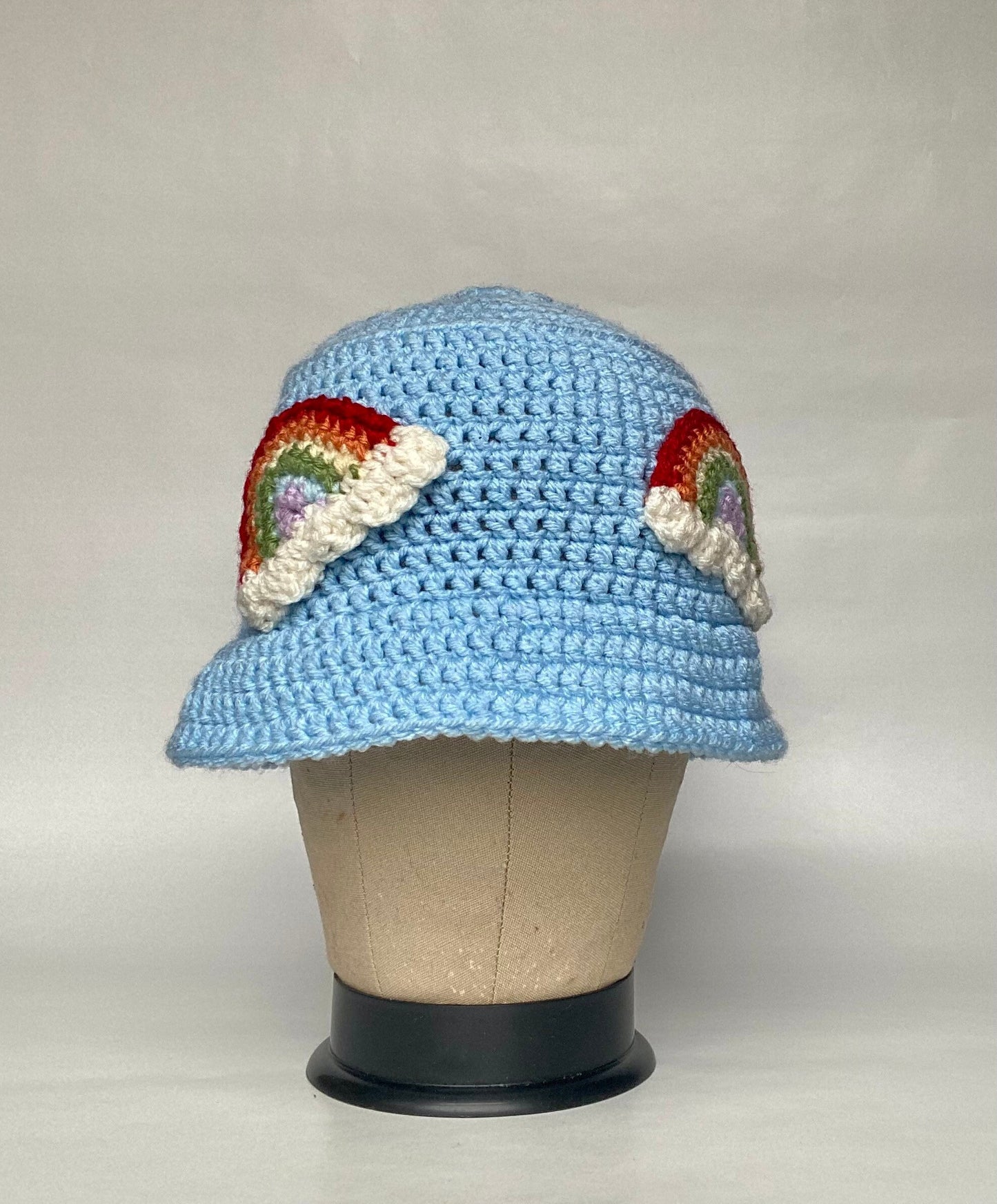 Blue Pride Bucket hat with rainbows, gift for they/them she/her he/him ze/hir