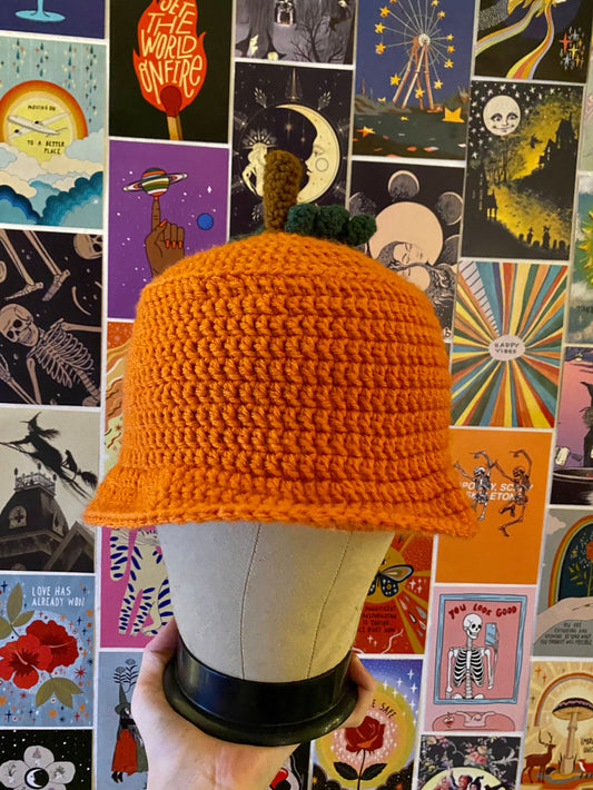 Crocheted Pumpkin Bucket Hat | Handmade Halloween Orange Hat | Festive Fall Accessory | Gift Idea | Halloween Decoration