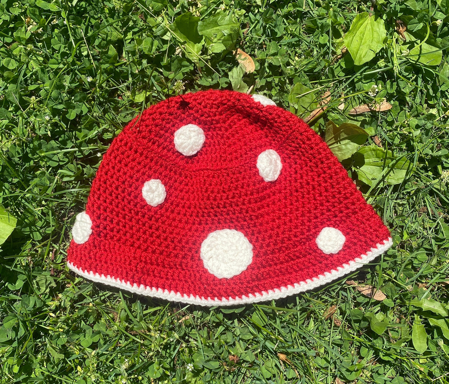 Mushroom Red and White Spot Crocheted Bucket Hat | Handmade Hat | Adorable Summer Accessory | Gift Idea