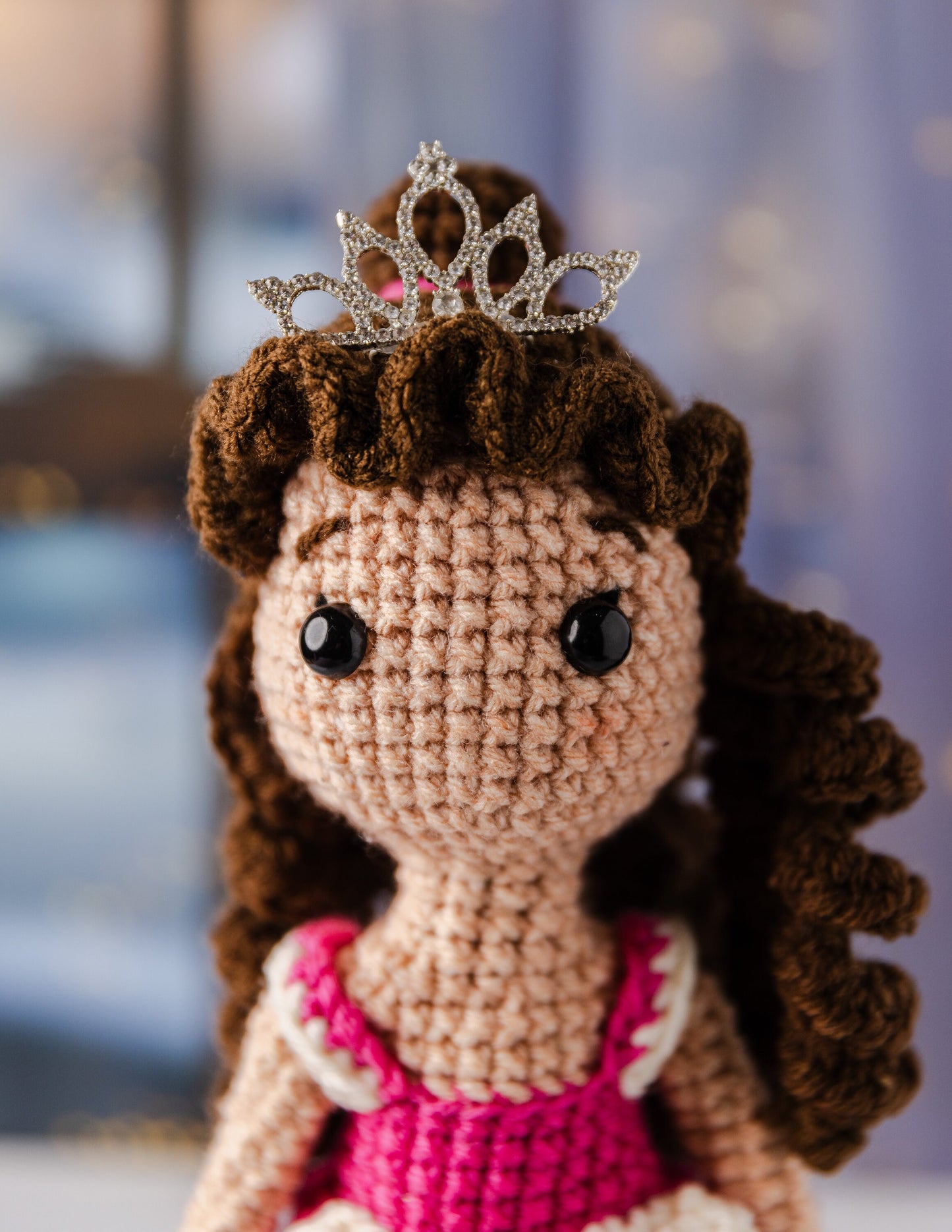 Crochet Princess Doll with Tiara, Amatilda Medieval Stuffed Doll with Crown, Amigurumi Stuffed Toy Birthday Gift for Girl, Plush Take a Long