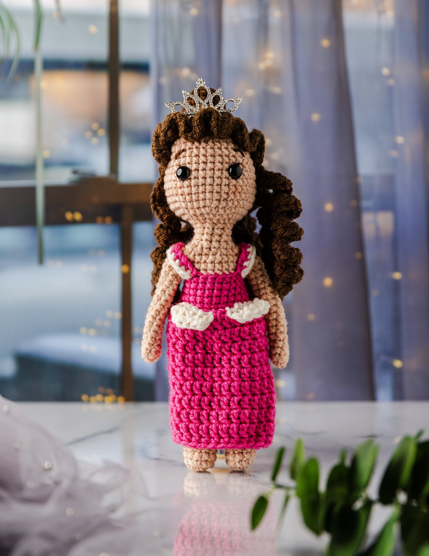 Crochet Princess Doll with Tiara, Amatilda Medieval Stuffed Doll with Crown, Amigurumi Stuffed Toy Birthday Gift for Girl, Plush Take a Long